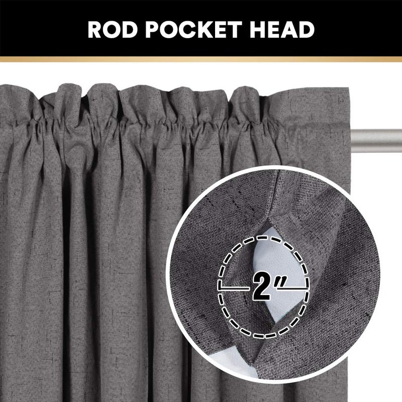 PrinceDeco 100% Blackout Curtains Primitive Linen Textured Curtain Drapes for Bedroom Full Light Blocking Window Curtains Draperies for Living Burlap Fabric Soft with White Liner (52"W x 95"L, Grey) - Image 3
